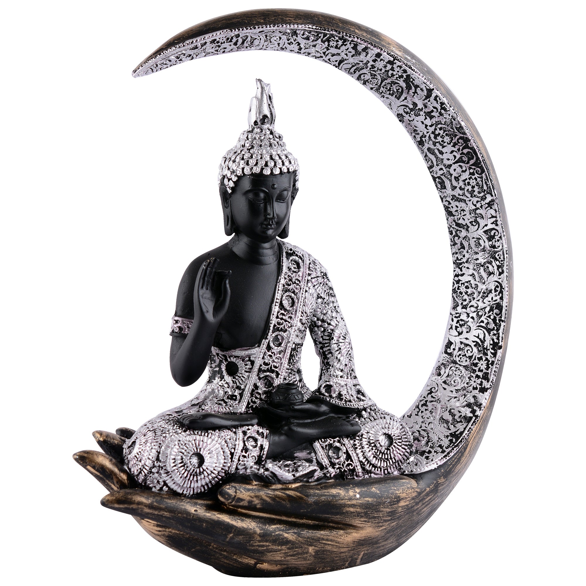 Buddha Sitting On Chand Black with Silver Work