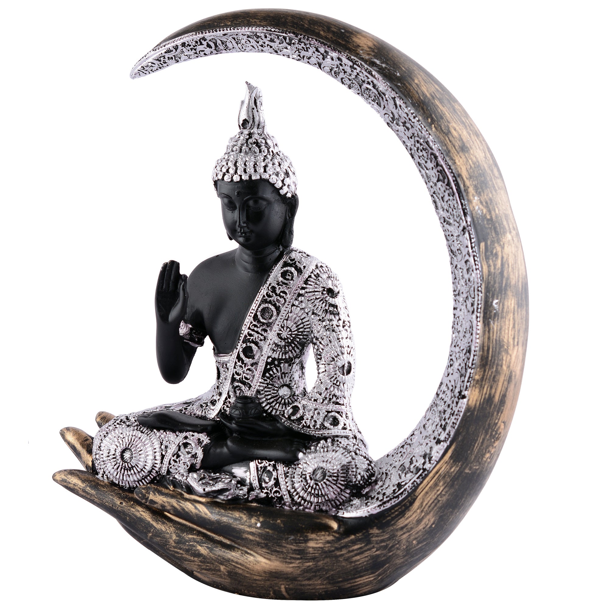 Buddha Sitting On Chand Black with Silver Work
