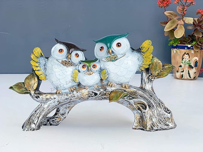 Owl Trio Sitting on Tree Showpiece