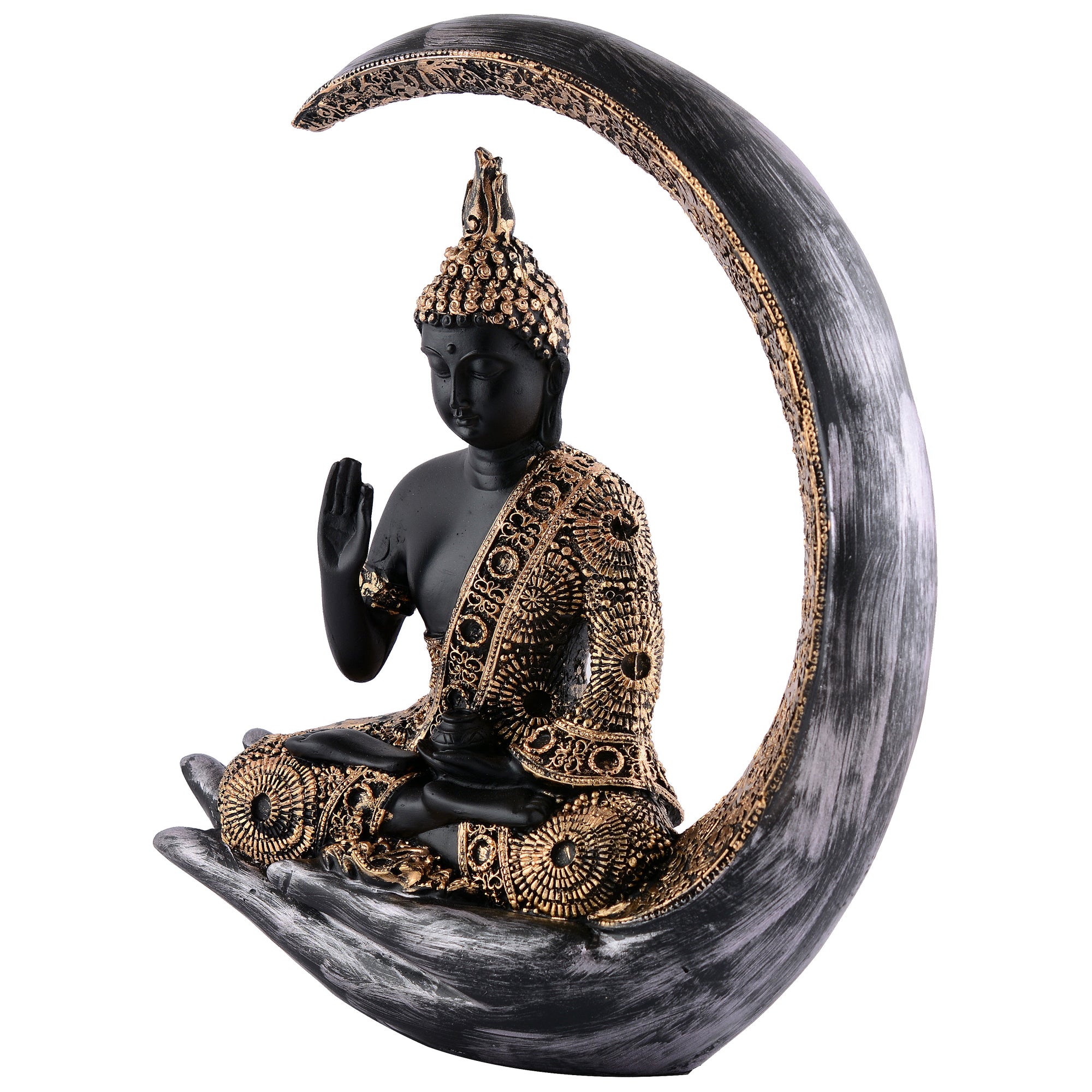 Buddha Sitting On Chand Black with Copper Work