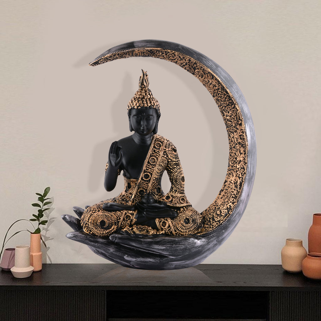 Buddha Sitting On Chand Black with Copper Work