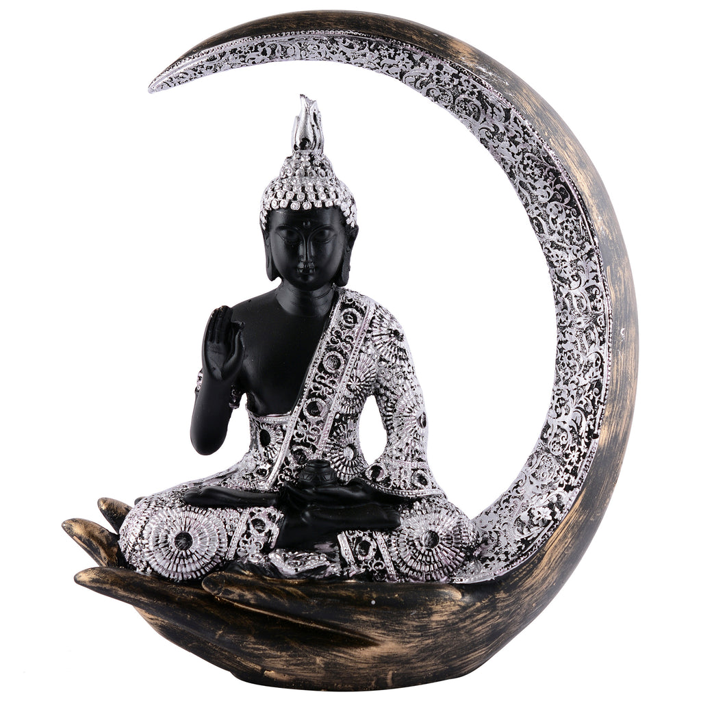 Buddha Sitting On Chand Black with Silver Work