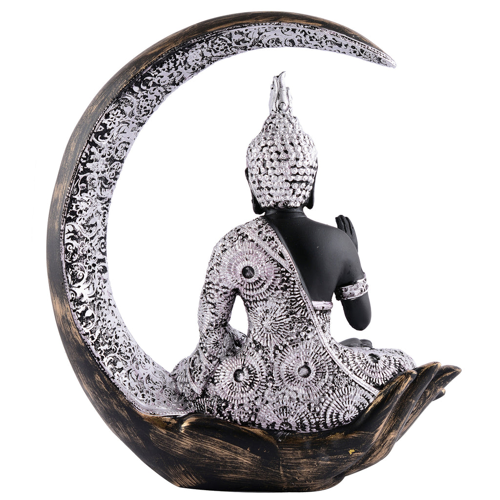 Buddha Sitting On Chand Black with Silver Work