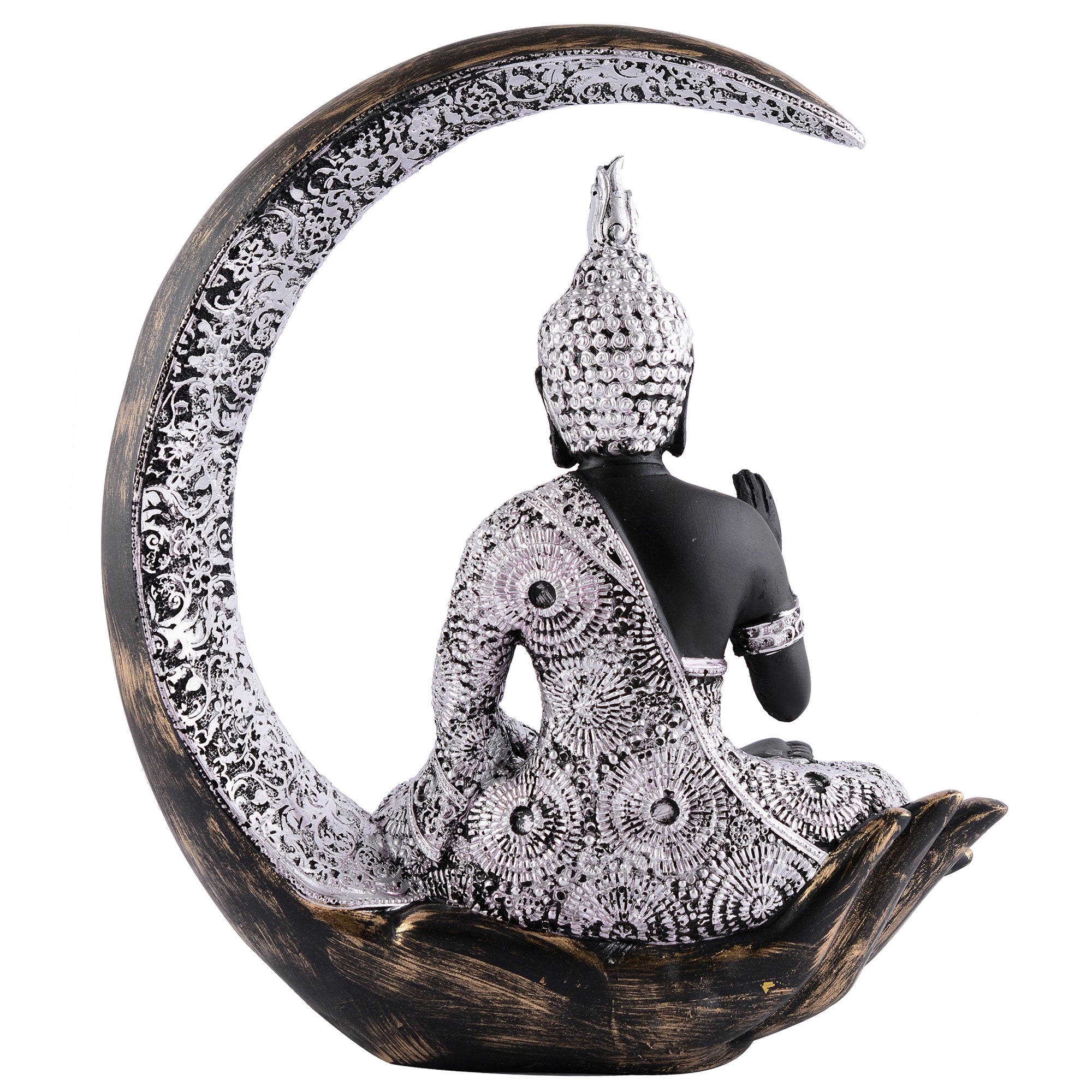 Buddha Sitting On Chand Black with Silver Work