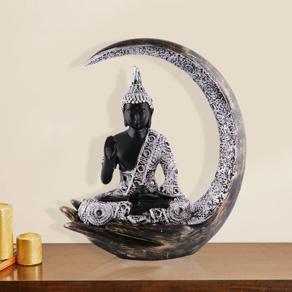 Buddha Sitting On Chand Black with Silver Work