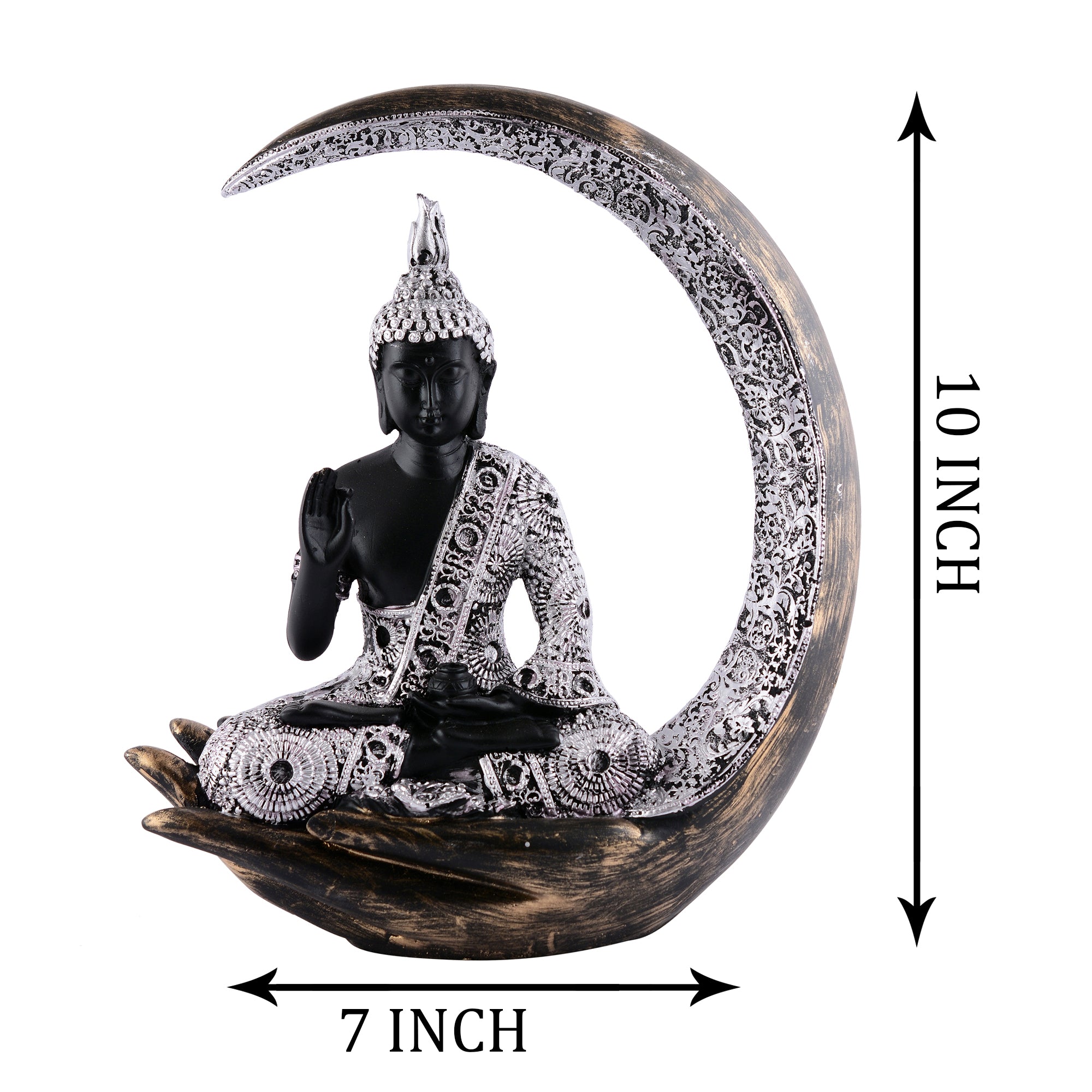 Buddha Sitting On Chand Black with Silver Work
