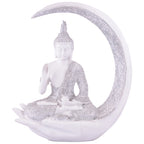 Buddha Sitting On Chand White with Silver Work