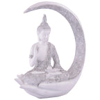 Buddha Sitting On Chand White with Silver Work