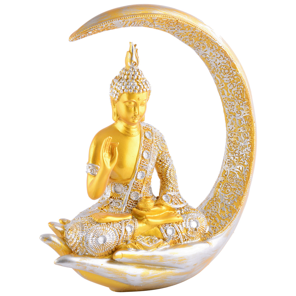 Buddha Sitting On Chand Golden with Silver Work