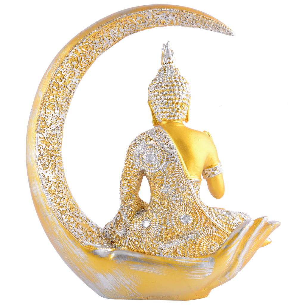 Buddha Sitting On Chand Golden with Silver Work