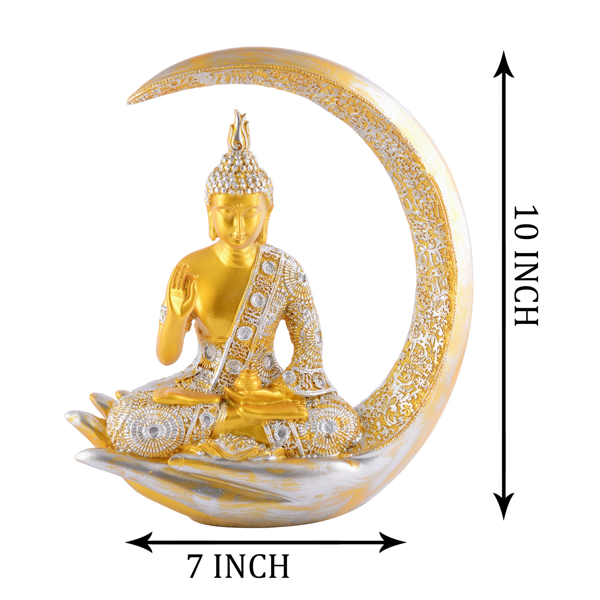 Buddha Sitting On Chand Golden with Silver Work