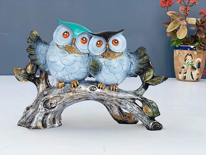 Owl Pair Sitting on Tree Showpiece